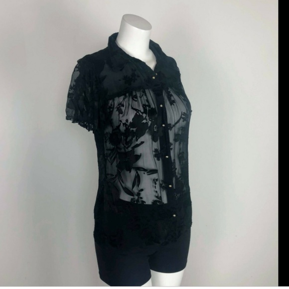Dolce & Gabbana Tops - D&G Dolce Gabbana Black Silk Sheer Floral Blouse